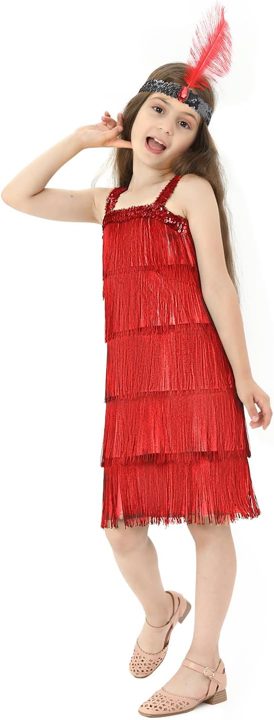 Leadtex Girls 20s Flapper Dress Costume with Feather Headband 1