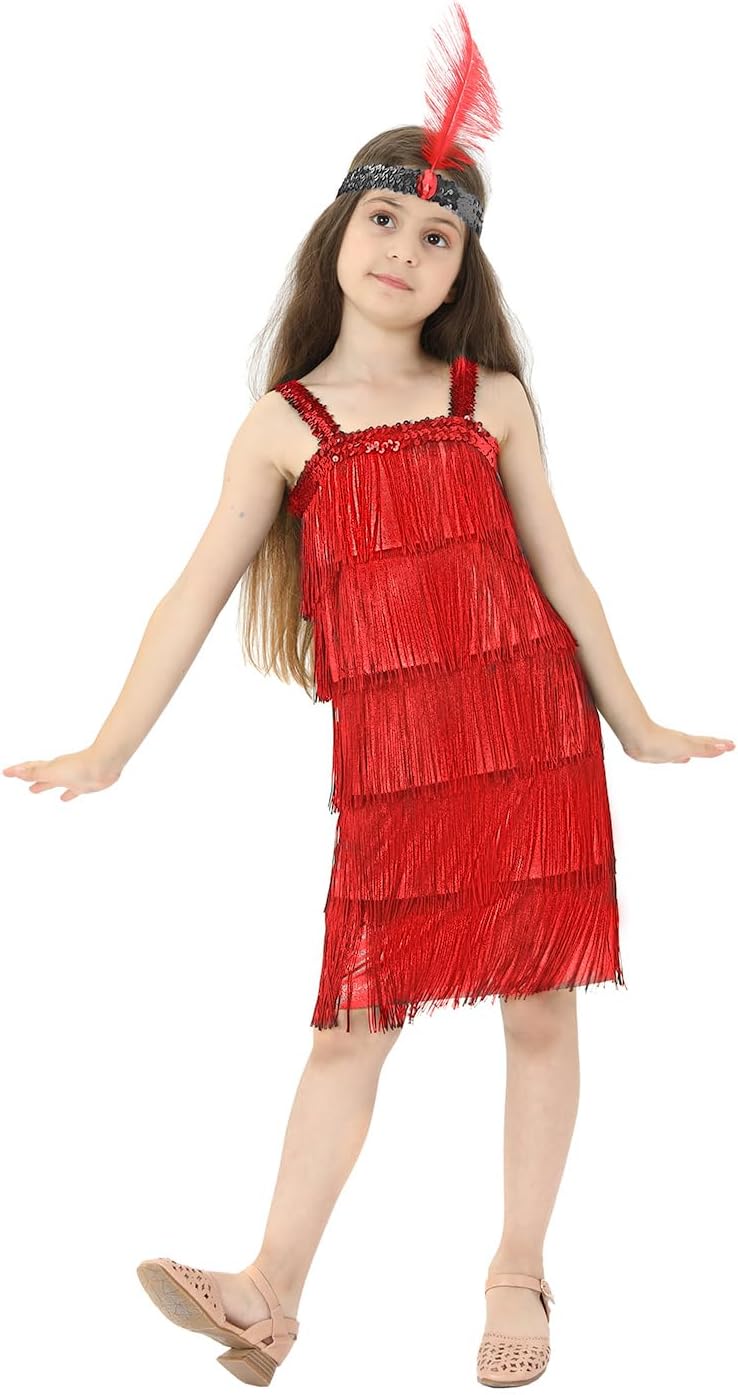 Leadtex Girls 20s Flapper Dress Costume with Feather Headband 1
