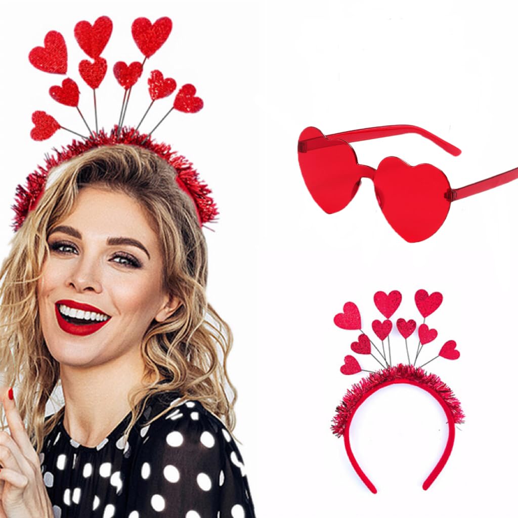 Valentines Day Heart-Shaped Sunglasses HeadbandsRedHot Pink