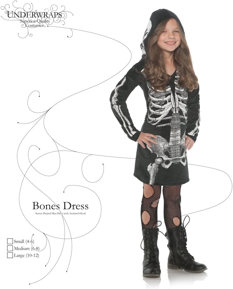 UnderWraps - Little Girls Skeleton Bones Full Zip Hoodie Dress