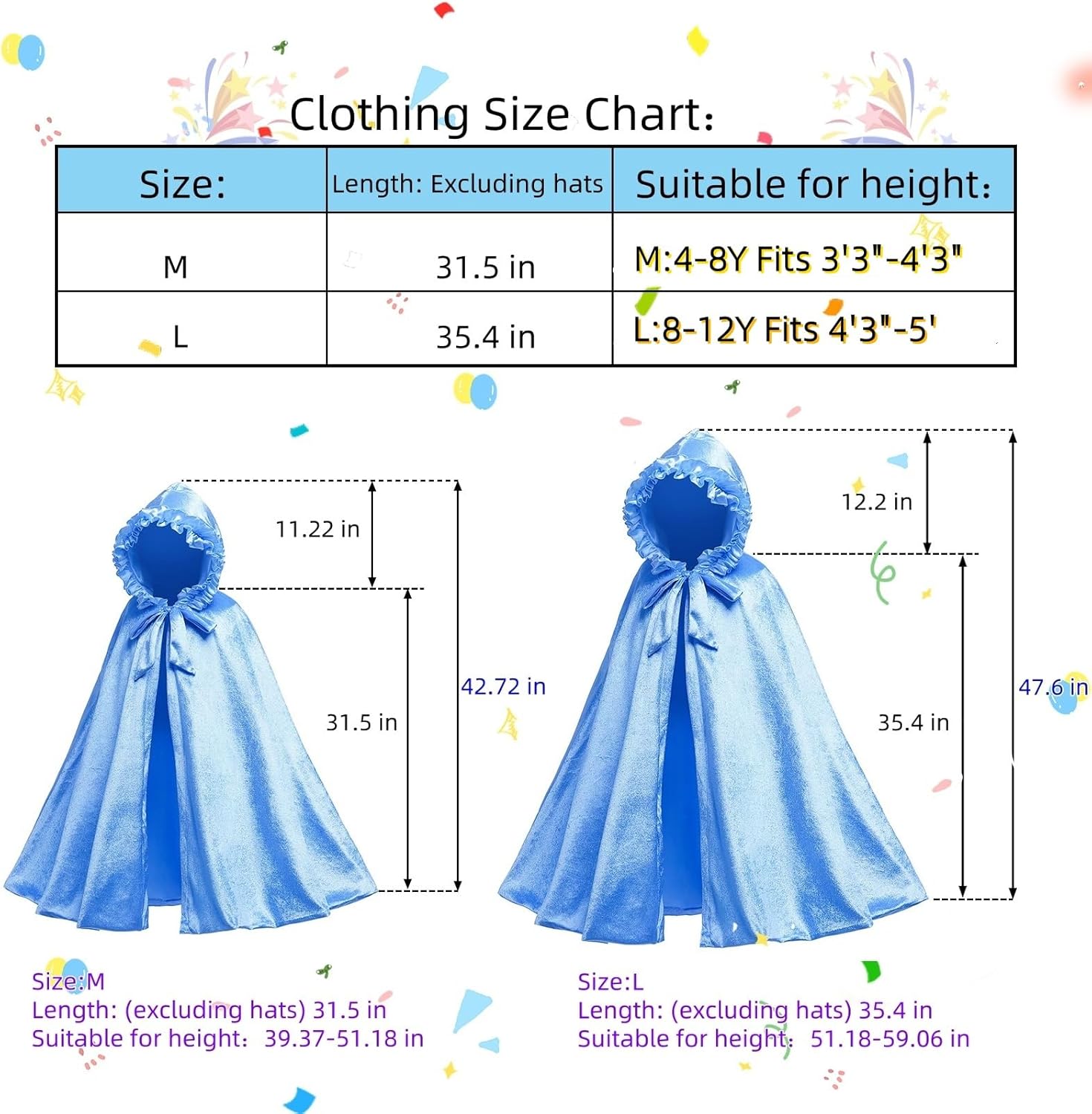 Princess Long Hooded Velocity Girls Halloween Costume Perfect for Dress-Ups