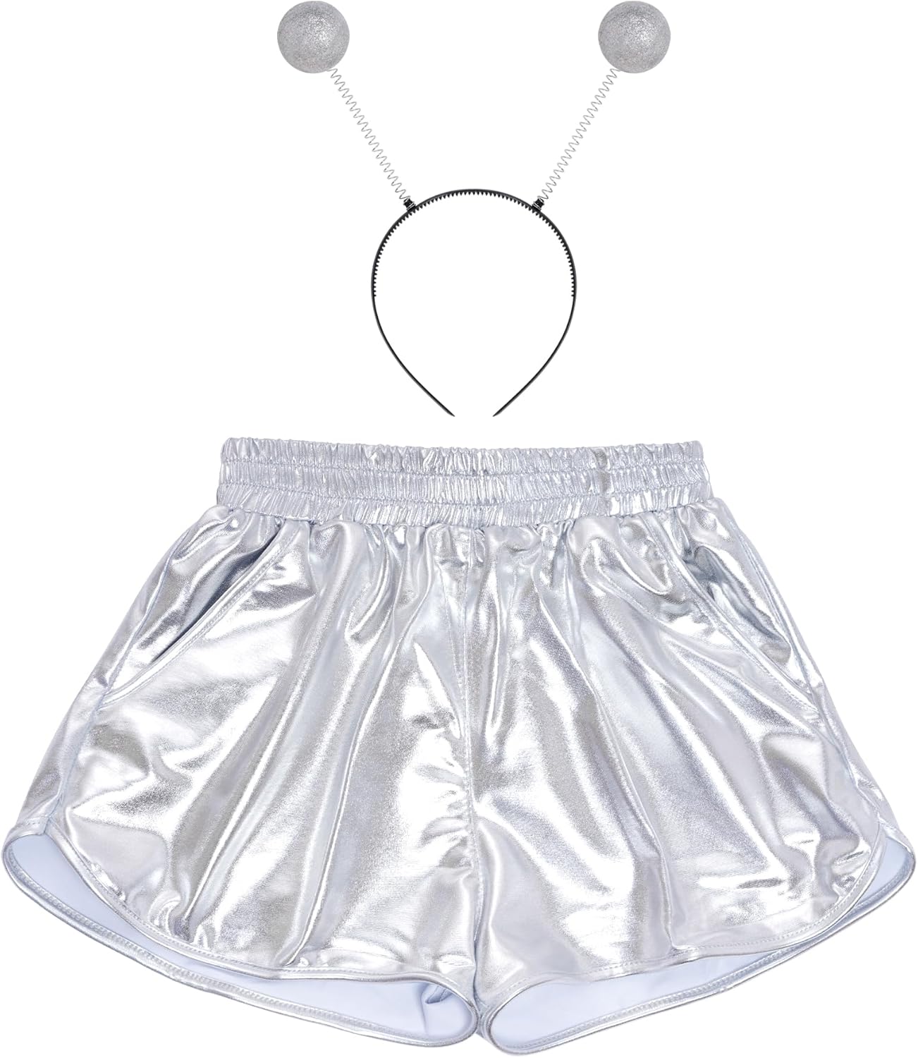 Bskifnn Alien Costume Metallic Shorts with Headband for Kids