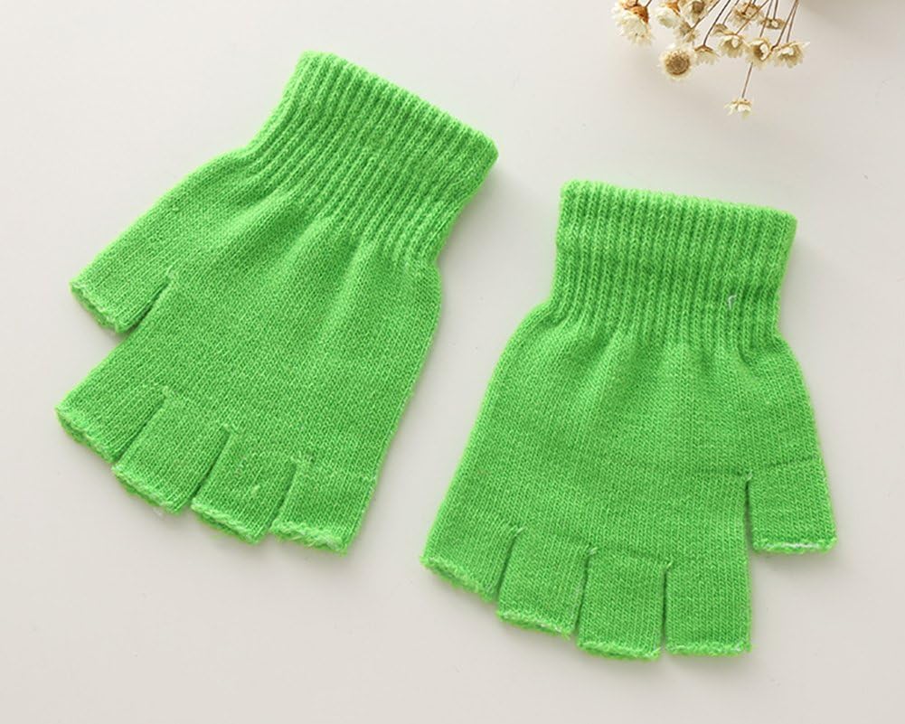 XF Kids Solid Knit Half Finger Mittens Typing Gloves Small