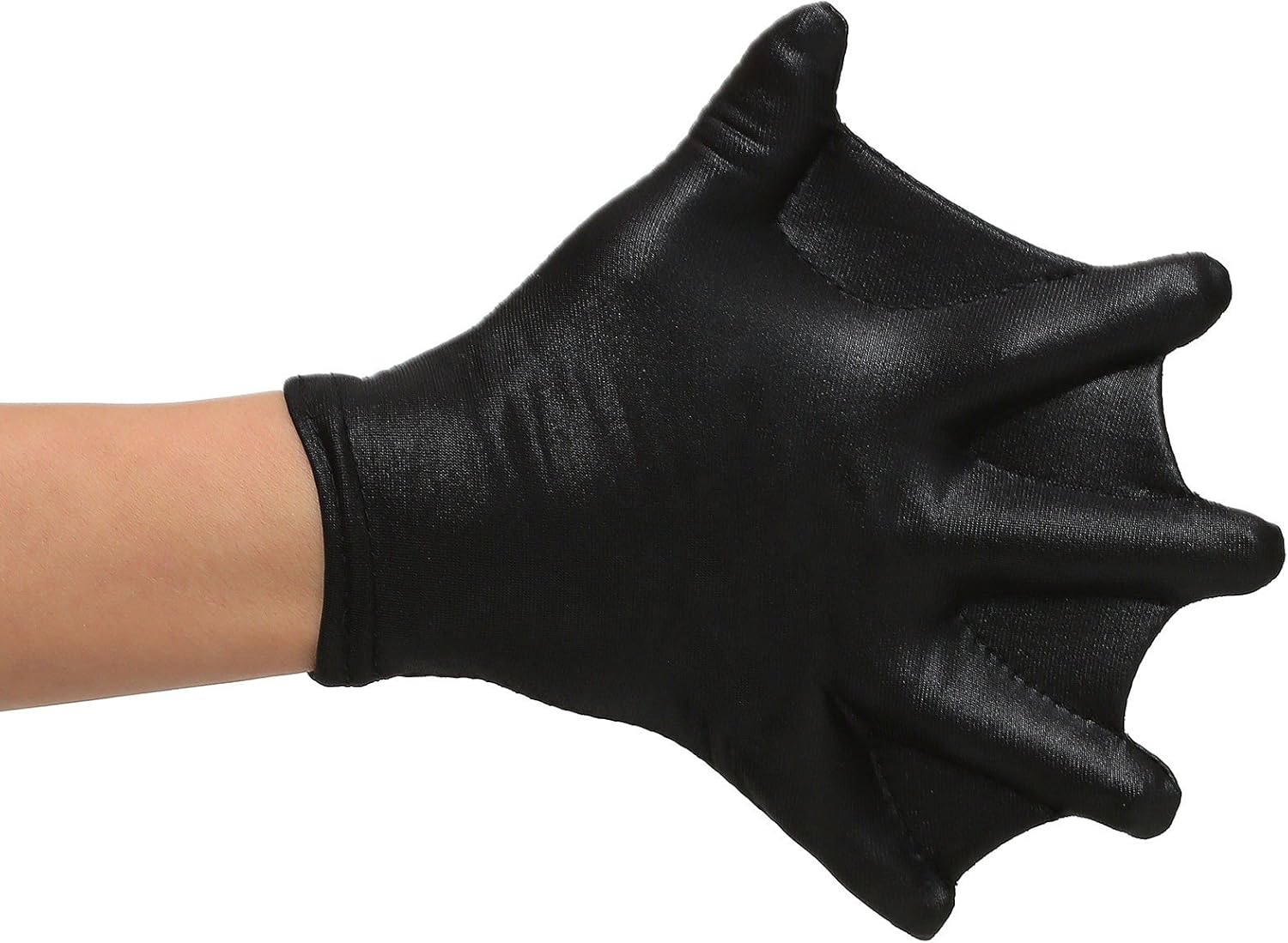 Black Webbed Gloves for Kids Stretchy Wet-Look with Webbed Fingers