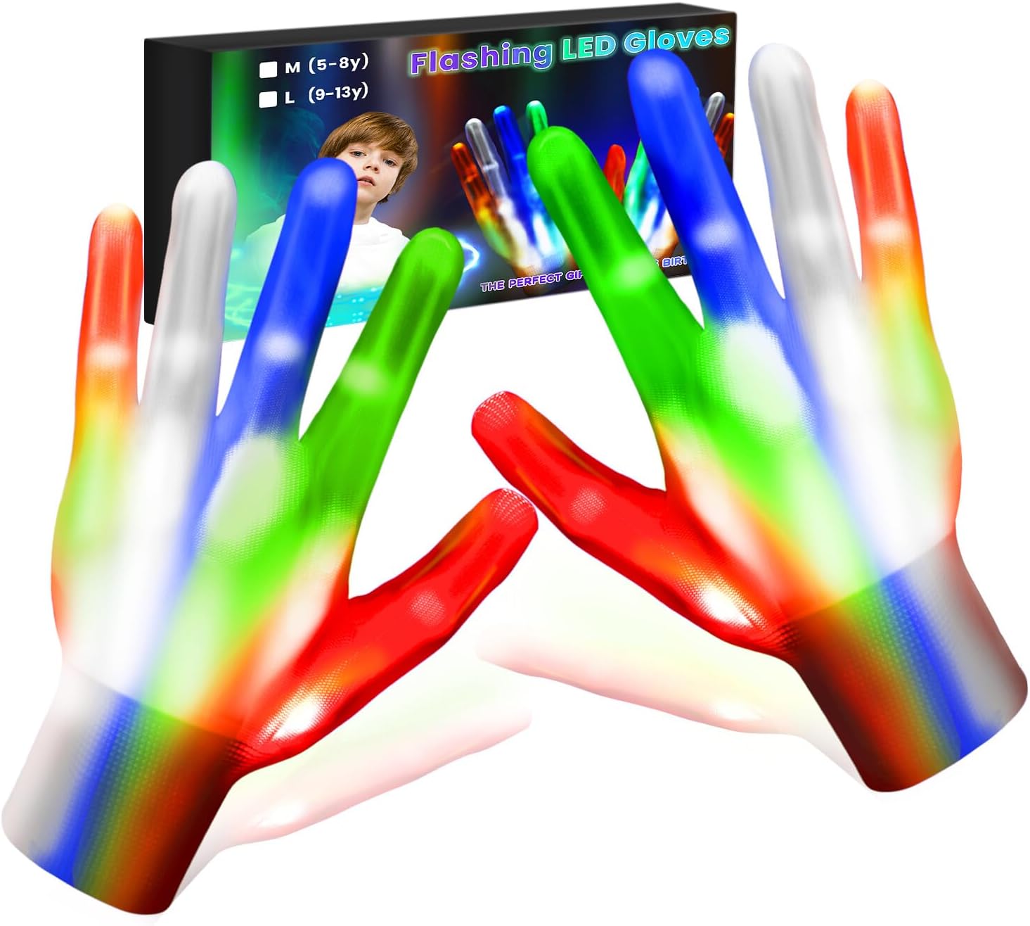 BOMLY LED Kids Gloves Glow in the Dark Ages 5-13