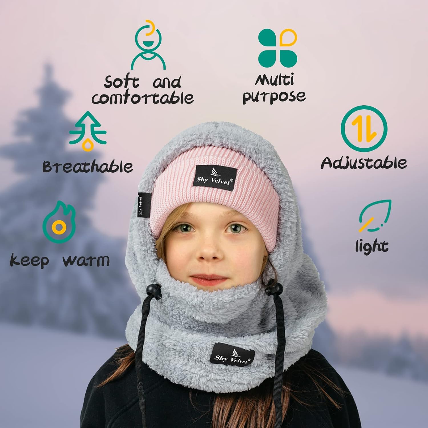 Shy Velvet Ski Mask for Kids Warm Fleece Lined Balaclava