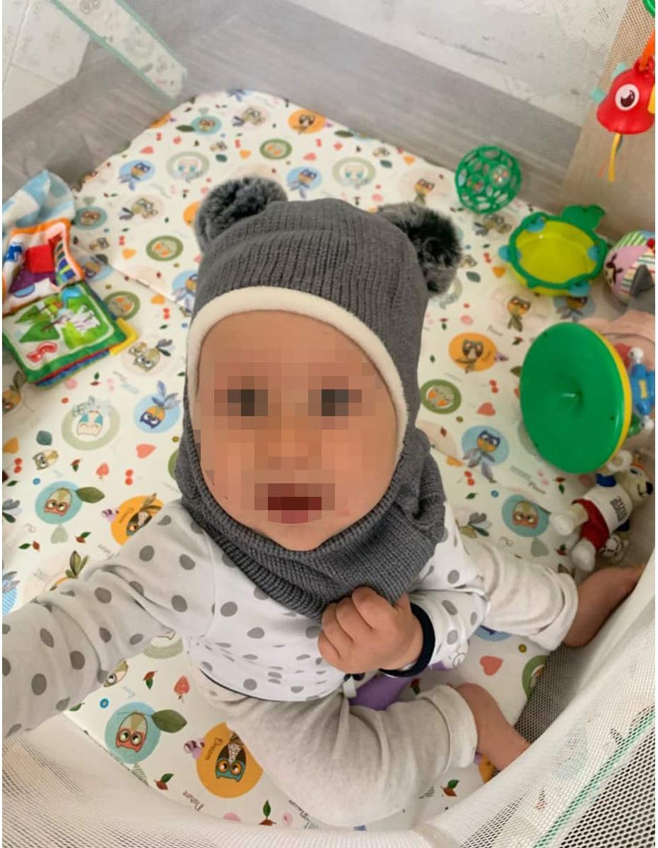 Child Size Balaclava Hat with Pom Poms for Cold Weather