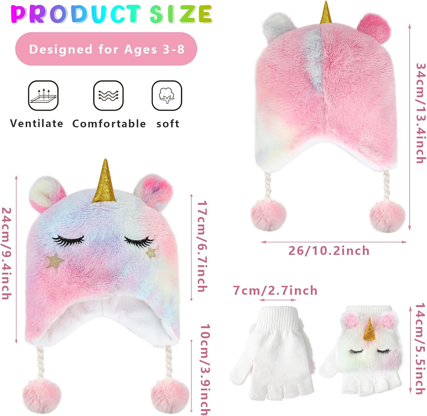 Cute Unicorn Winter Hats and Gloves for Girls