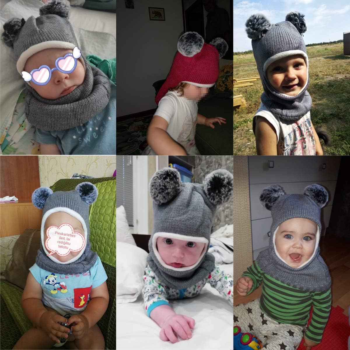 Child Size Balaclava Hat with Pom Poms for Cold Weather