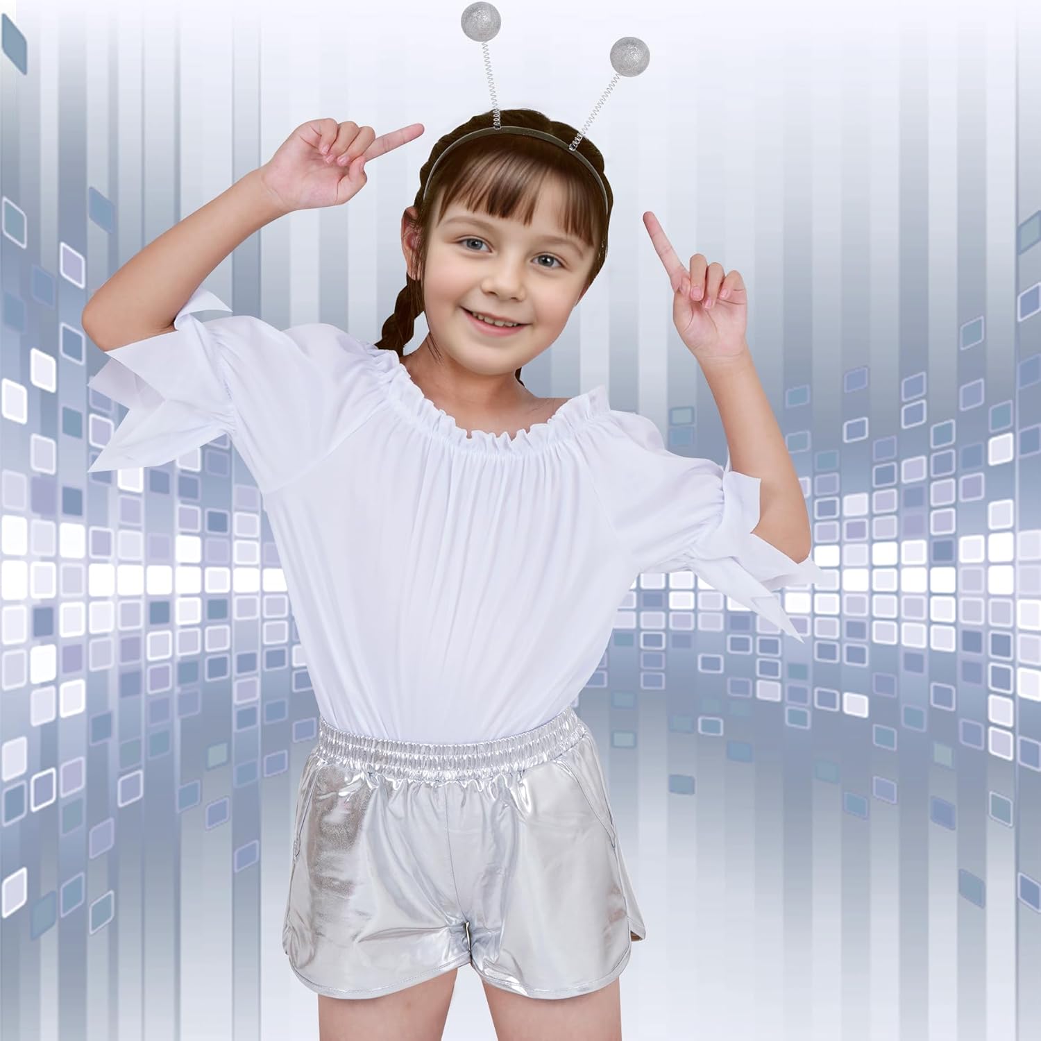 Bskifnn Alien Costume Metallic Shorts with Headband for Kids