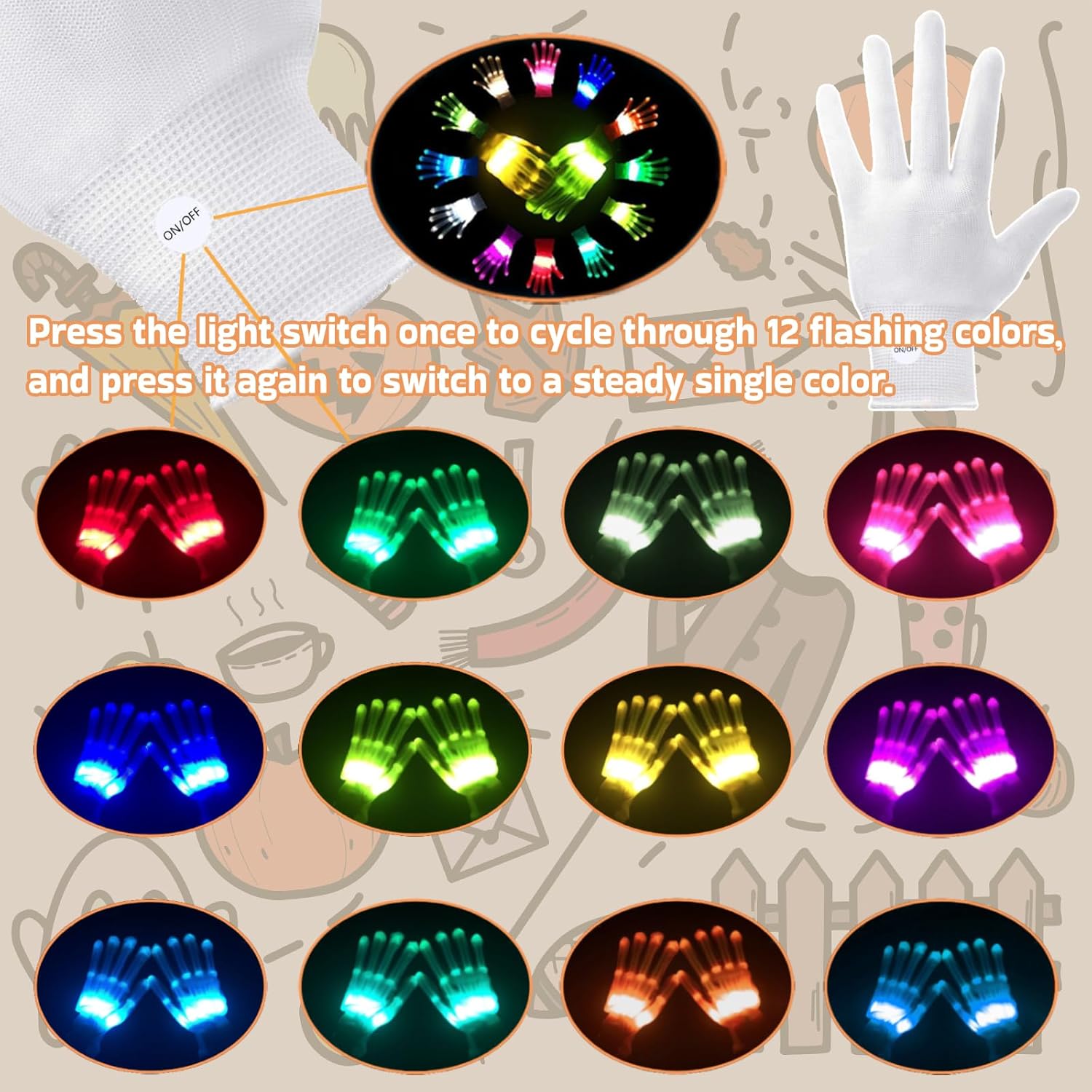 12-Color LED Glove Party Accessory