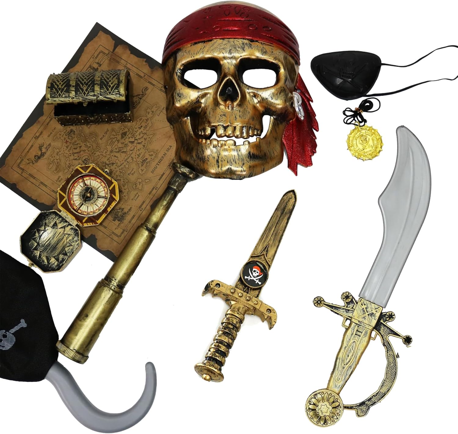 GiftExpress Kids Pirate Costume - 10-Piece Deluge Halloween Accessories Role Play Set
