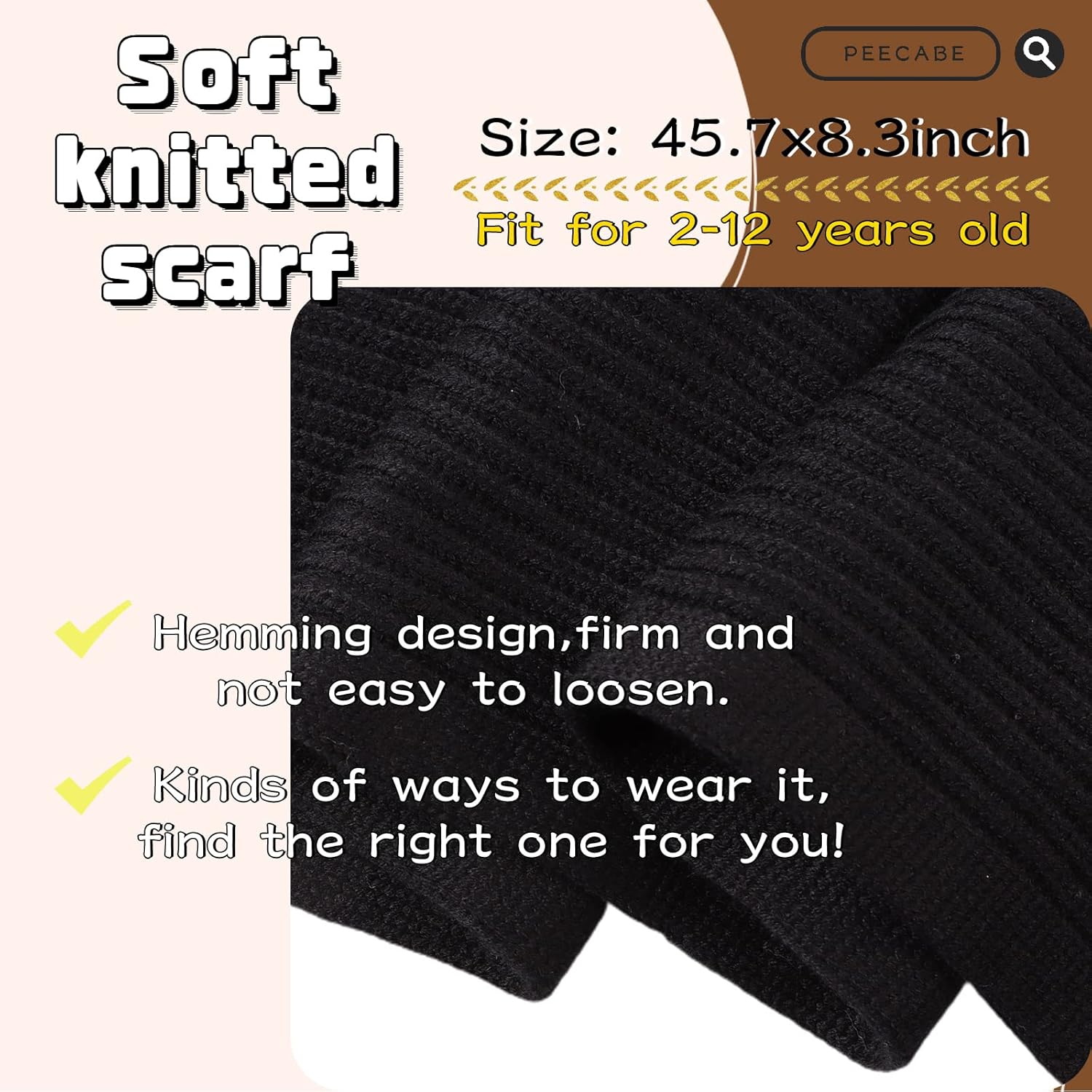 Peecabe Kids Soft Knit Scarf for Boys Girls