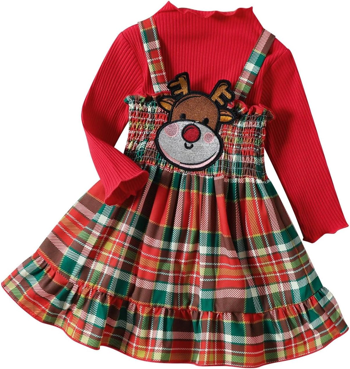 Toddlers Girls Christmas Outfit - Red Plaid Long Sleeve