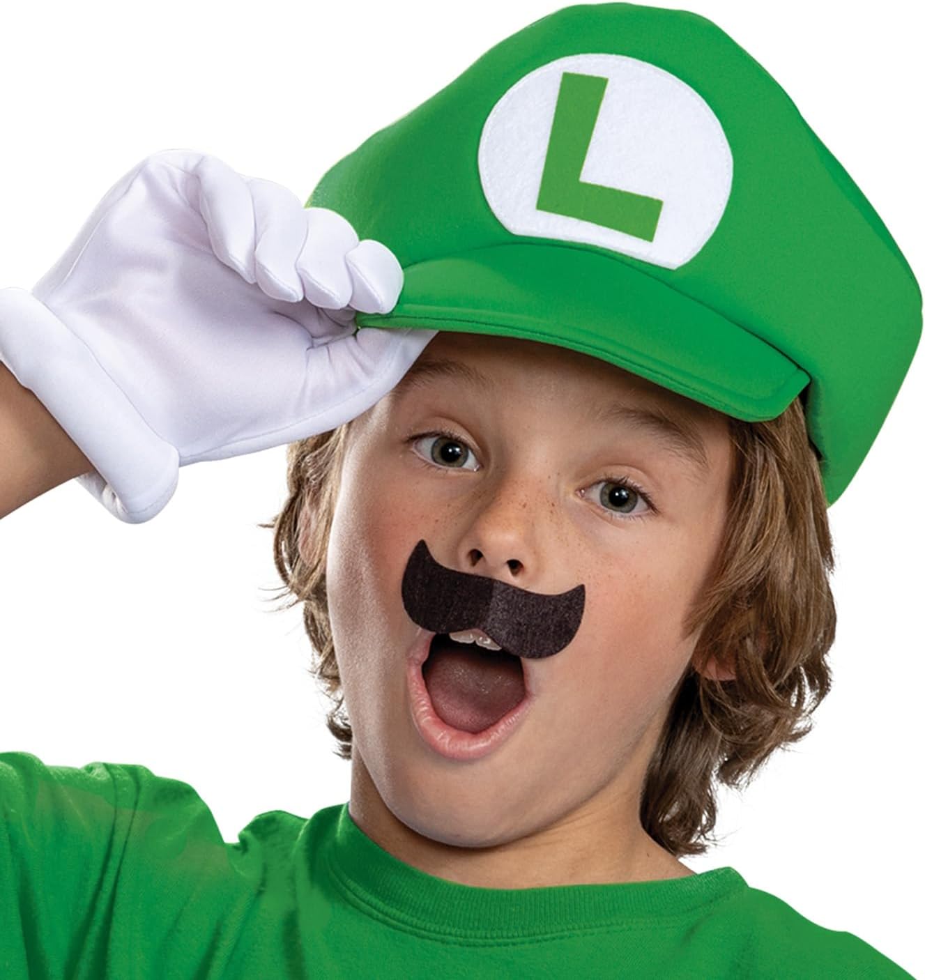 Disguise Luigi Costume Kit Elevated Mustache Hat Gloves for Super Mario Frienemy