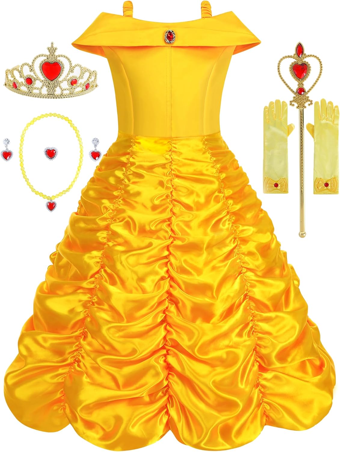 Princess Dress for Girls Halloween Costume Yellow Layered Accessories