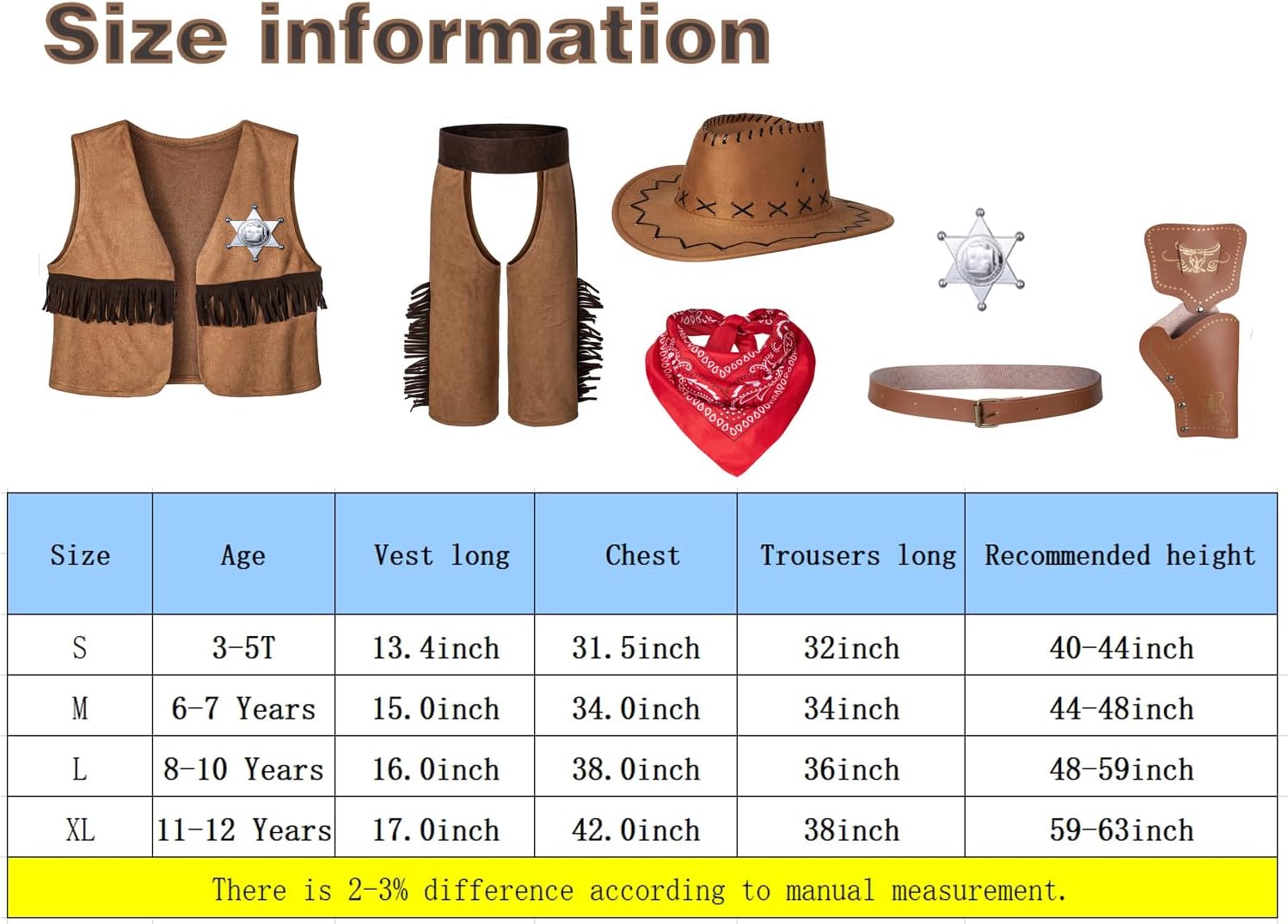 Rerypto Wild West Cowboy Costume Set for Kids 3-12