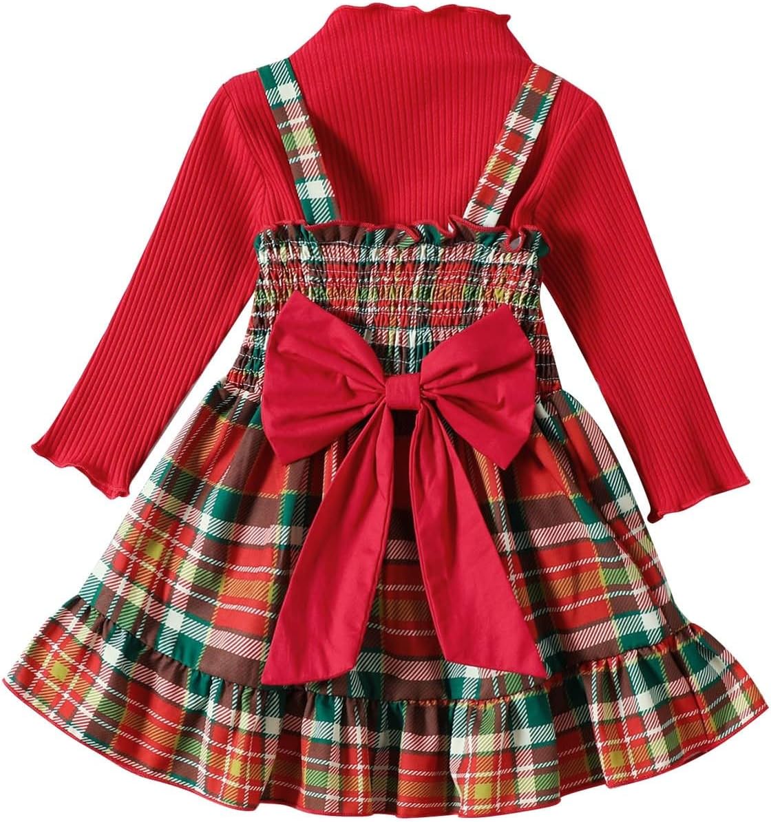 Toddlers Girls Christmas Outfit - Red Plaid Long Sleeve