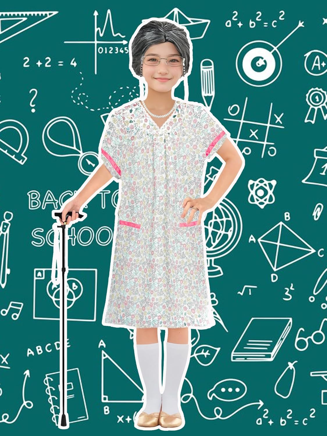 RAINDEWLL 100 Days of School Costume Old Lady Dress with Grandmother Accessories