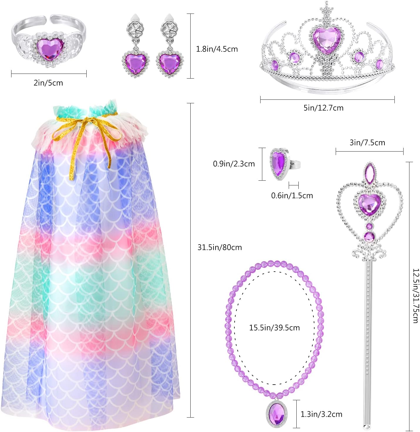 Fedio Princess Cape Mermaid Dress Up Accessories for Girls