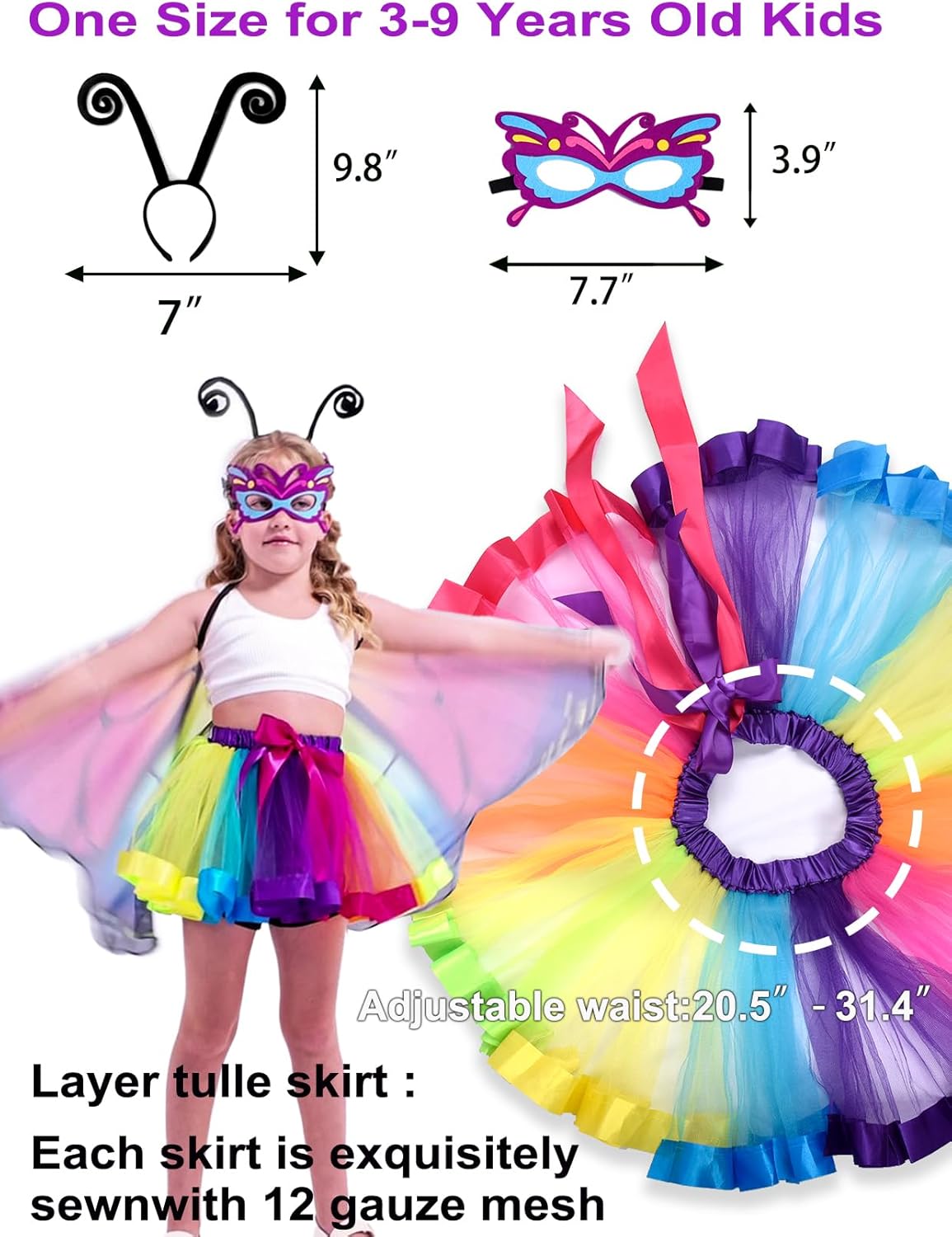 Aimeiar Kids Fairy Butterfly Wings Dress-Up Set for Christmas Parties