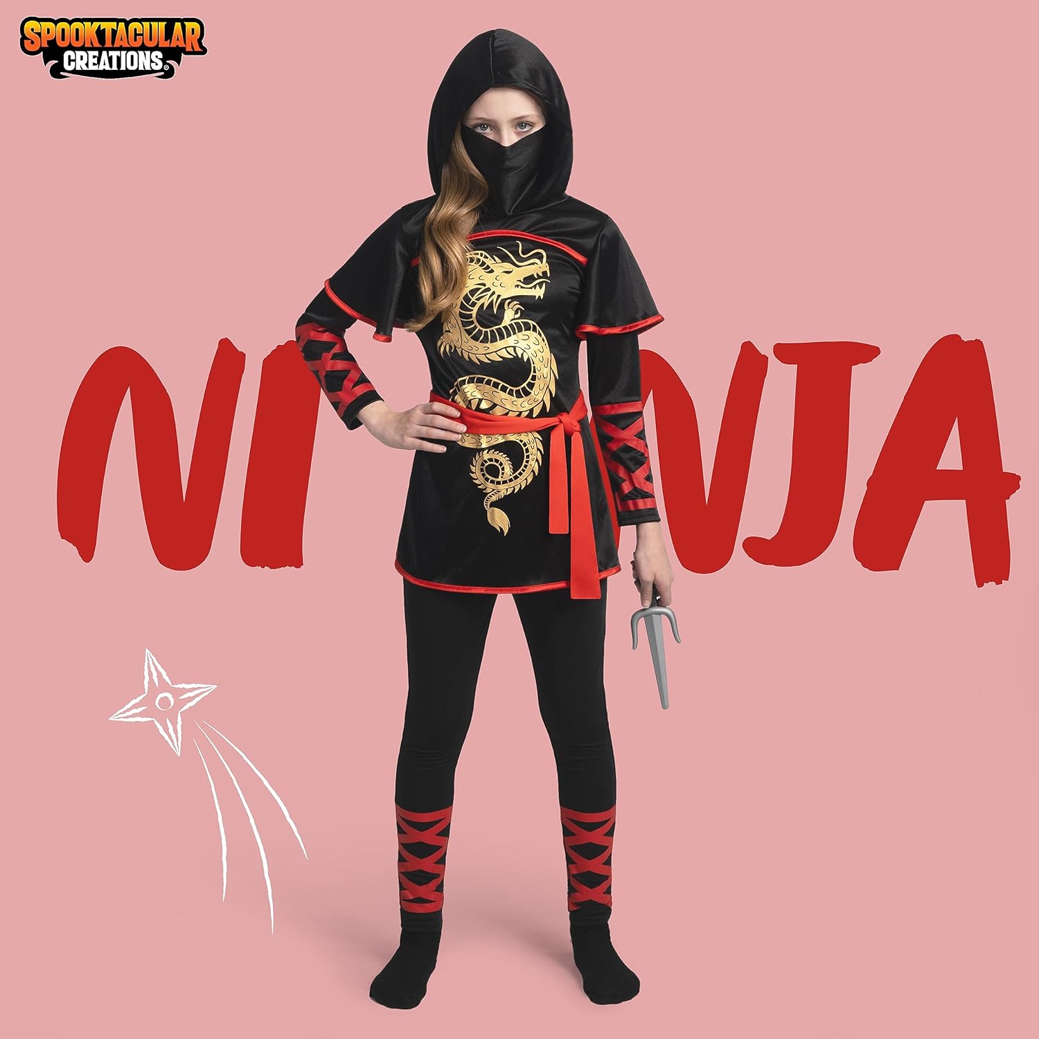 Spooktacular Creations Black and Red Ninja Costume Set for Girls