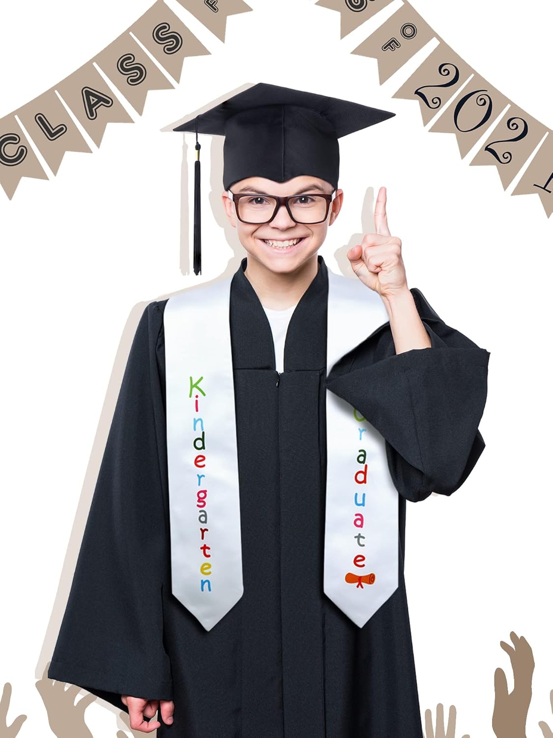 White Black Graduation Sash Cap