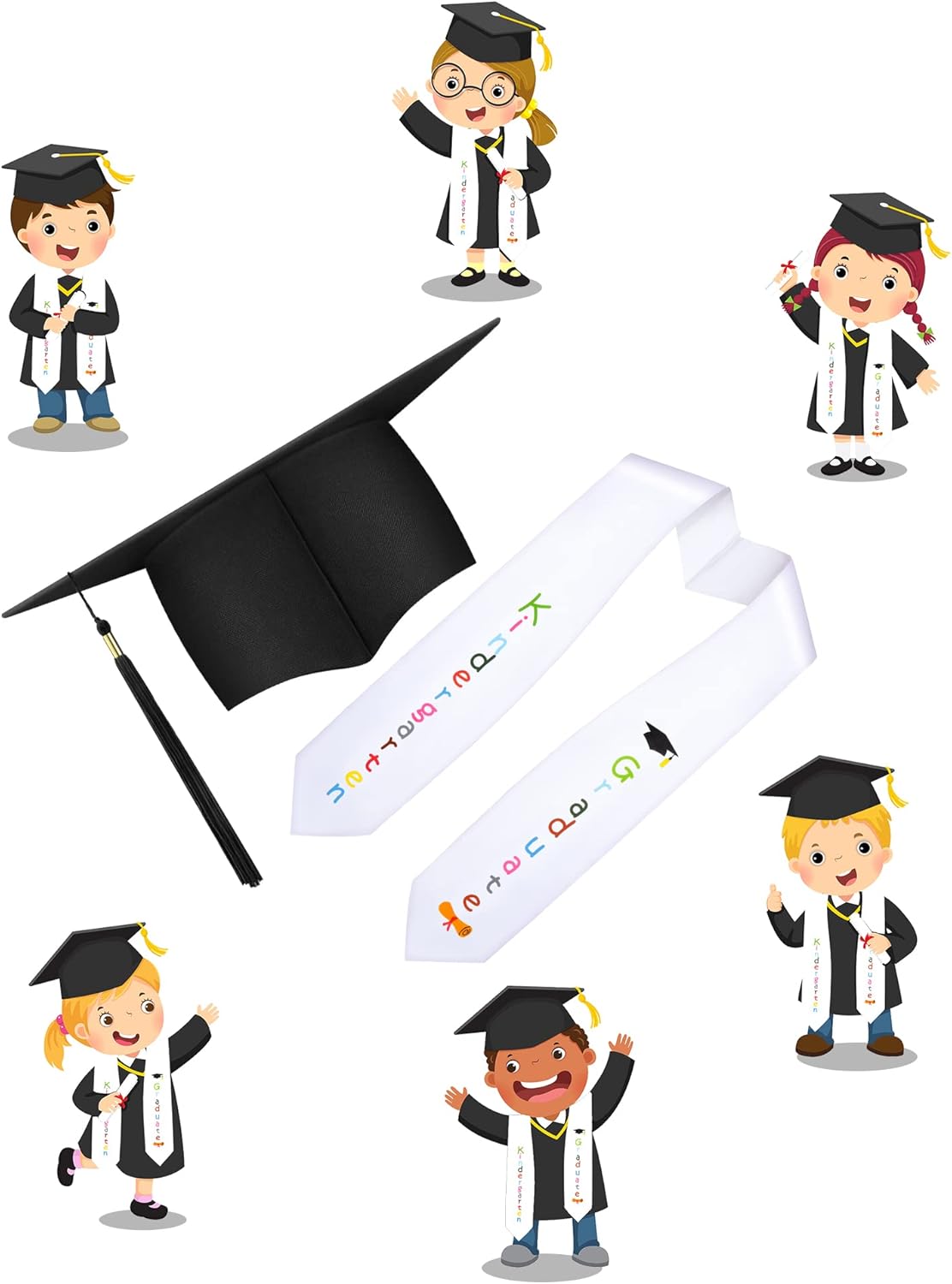 White Black Graduation Sash Cap