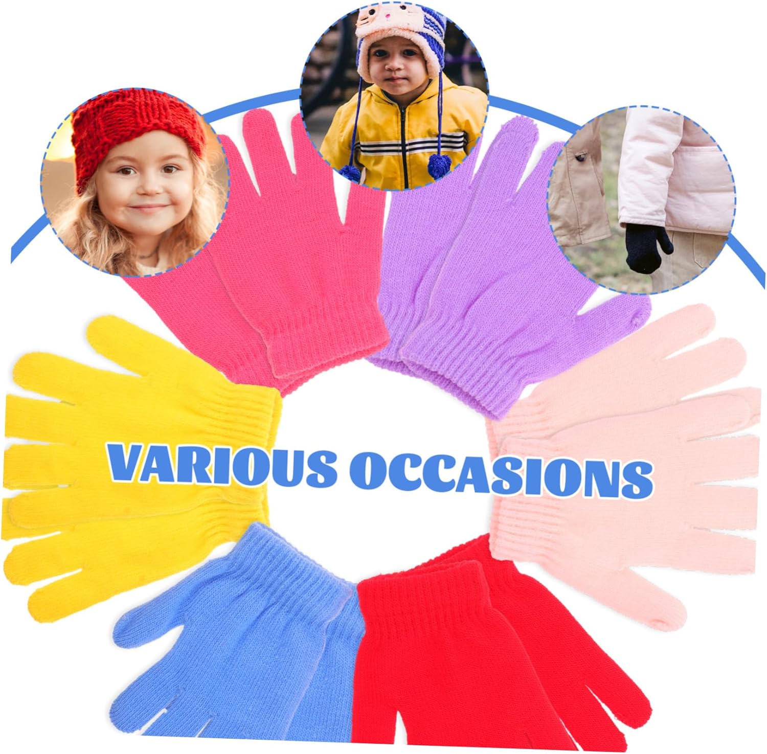 FRCOLOR Kids Winter Gloves - 6 Pairs Fleece Mittens