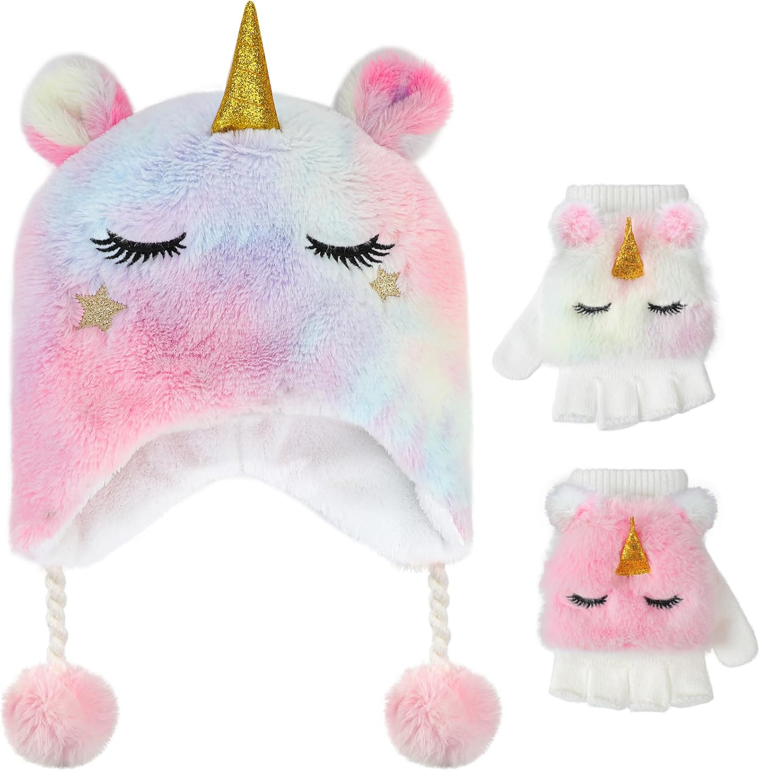 Cute Unicorn Winter Hats and Gloves for Girls