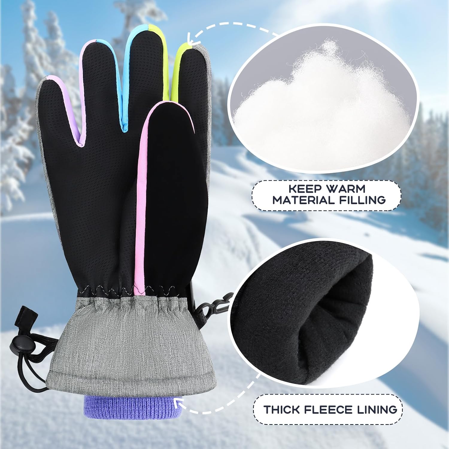 Duoyeree Kids Waterproof Ski Gloves