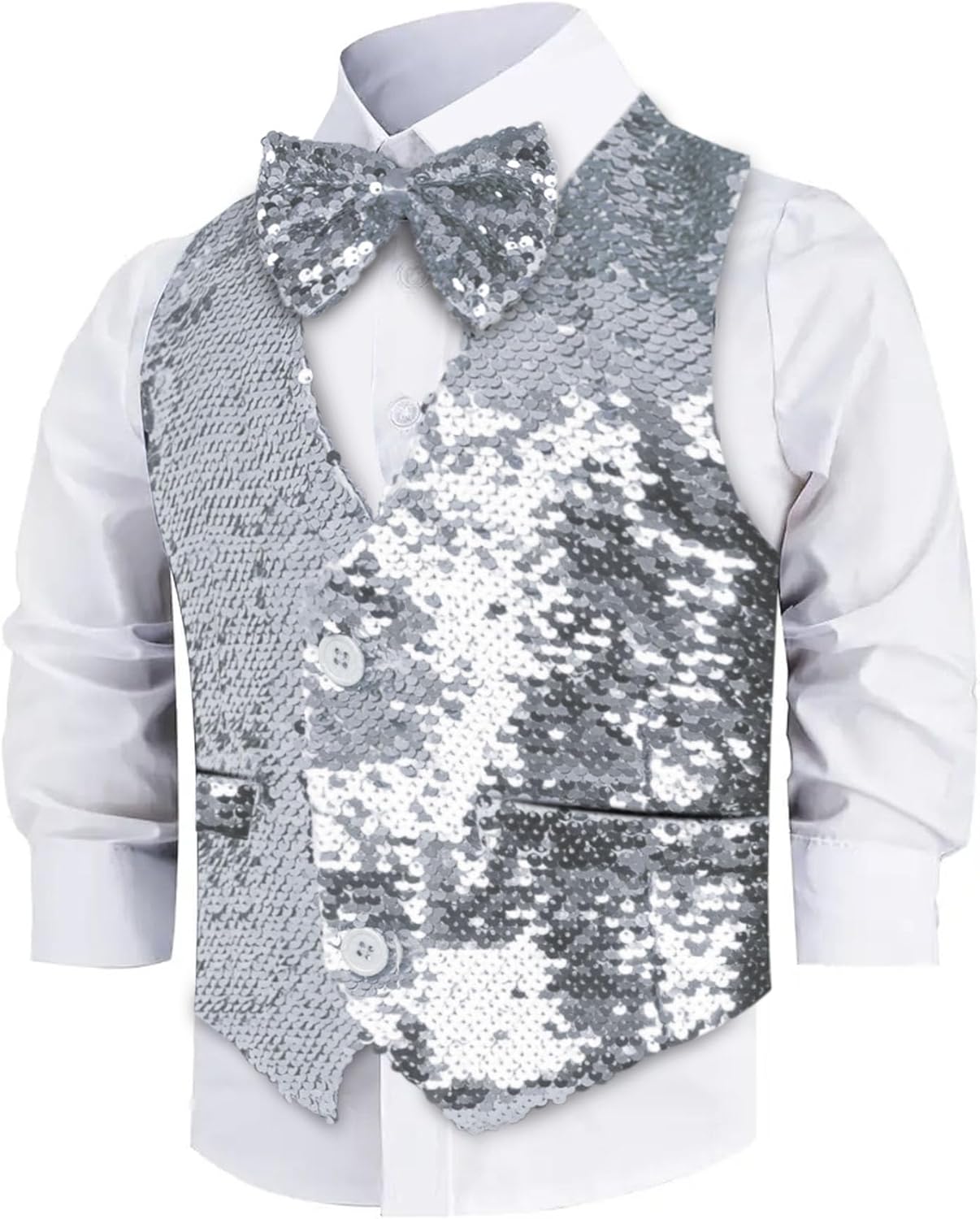 Sparkling Sequin Vest for Boys Dress Up America - Bow Tie Costume