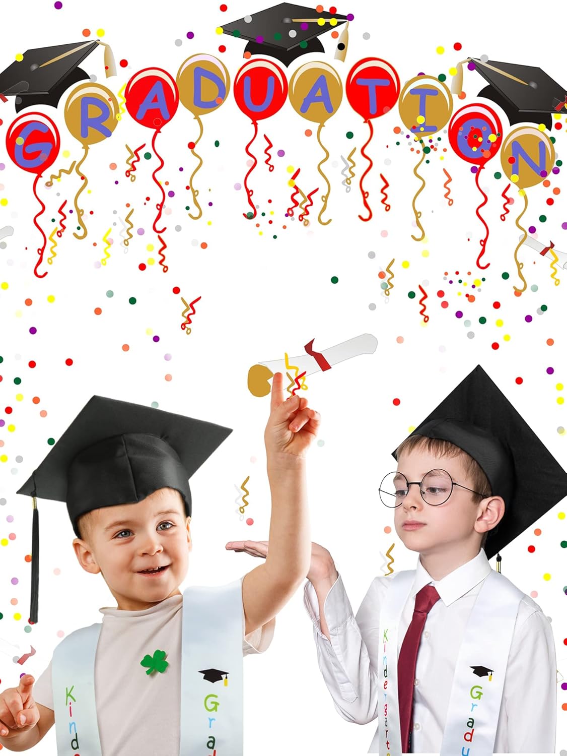 White Black Graduation Sash Cap