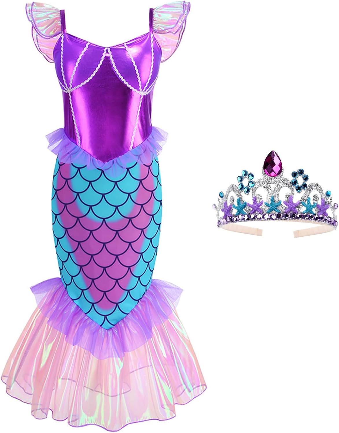 Mermaid Princess Costume Little Mermaid Dress for Girls with Crown