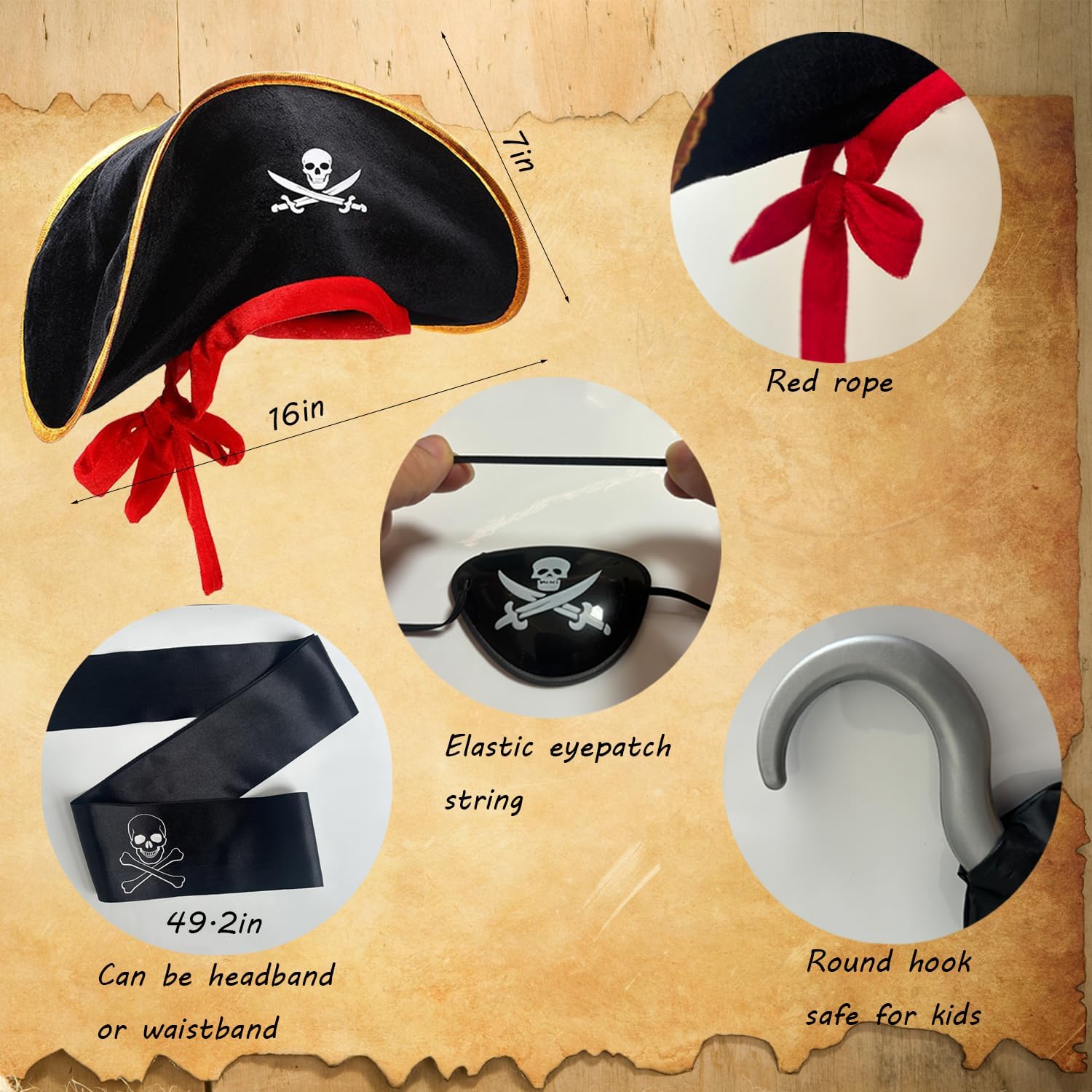 Byfirty 5Pcs Pirate Costume Kids Girls