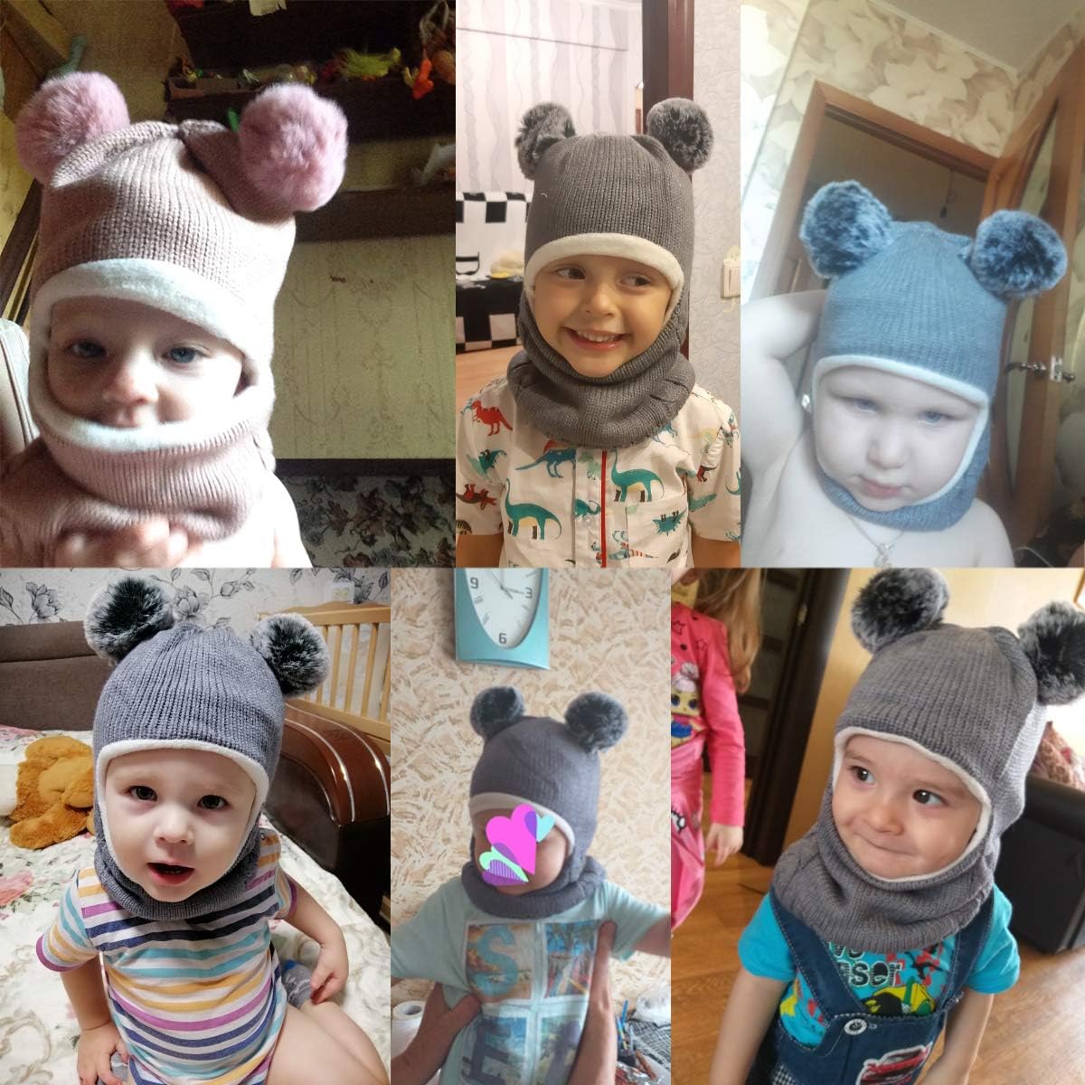 Child Size Balaclava Hat with Pom Poms for Cold Weather