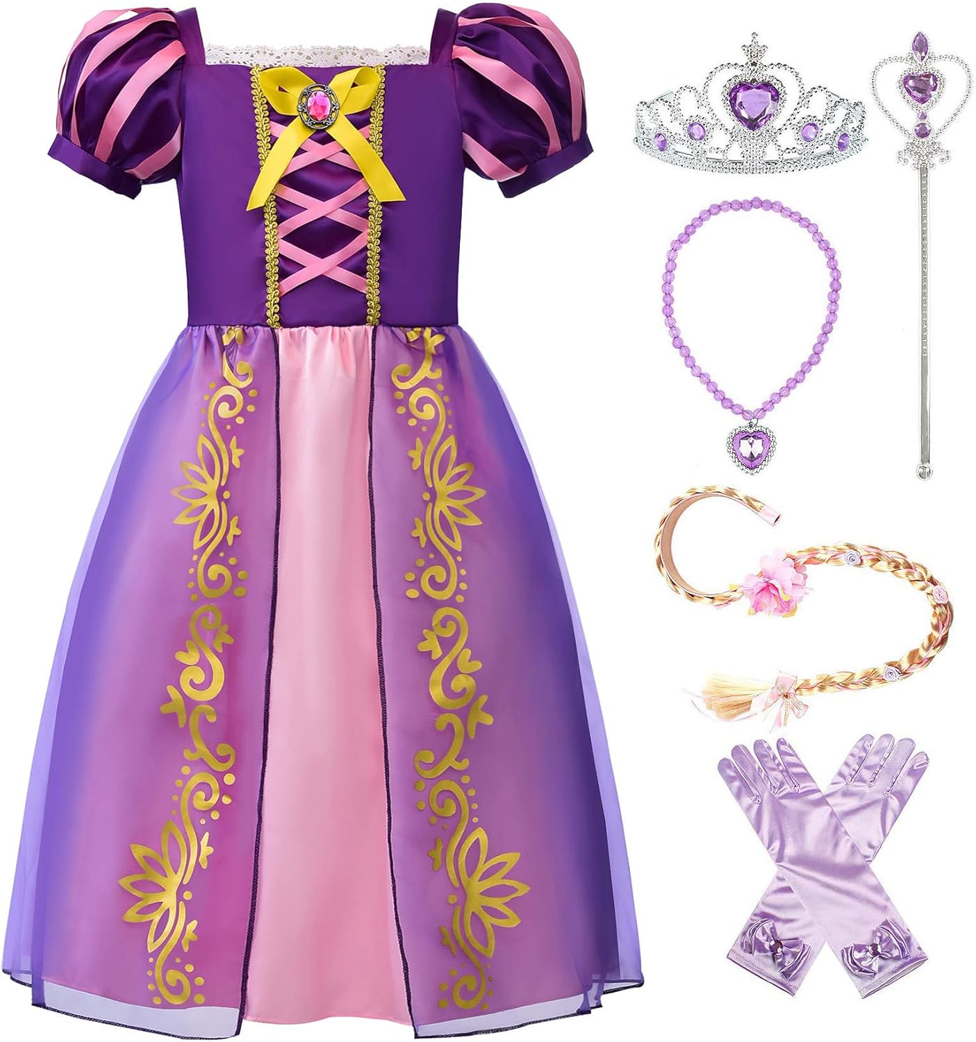 ReliBeauty Girls Costume Purple 6-7 with Accessories