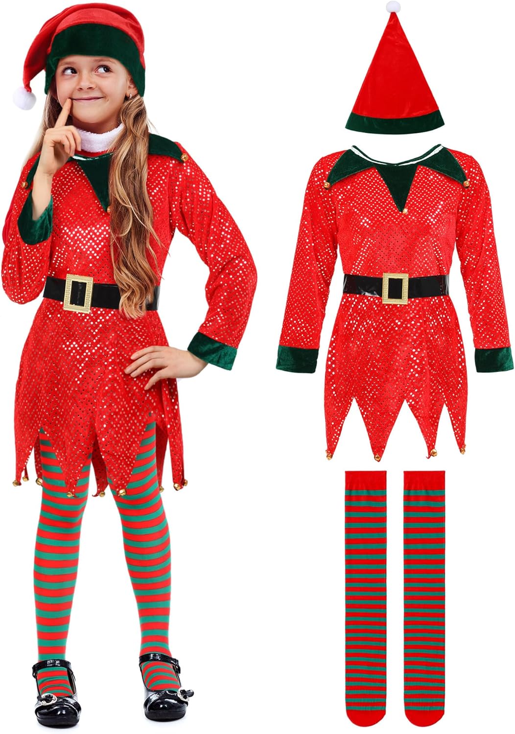 Geyoga 6 Pack Christmas Elf Costumes for Kids Girls