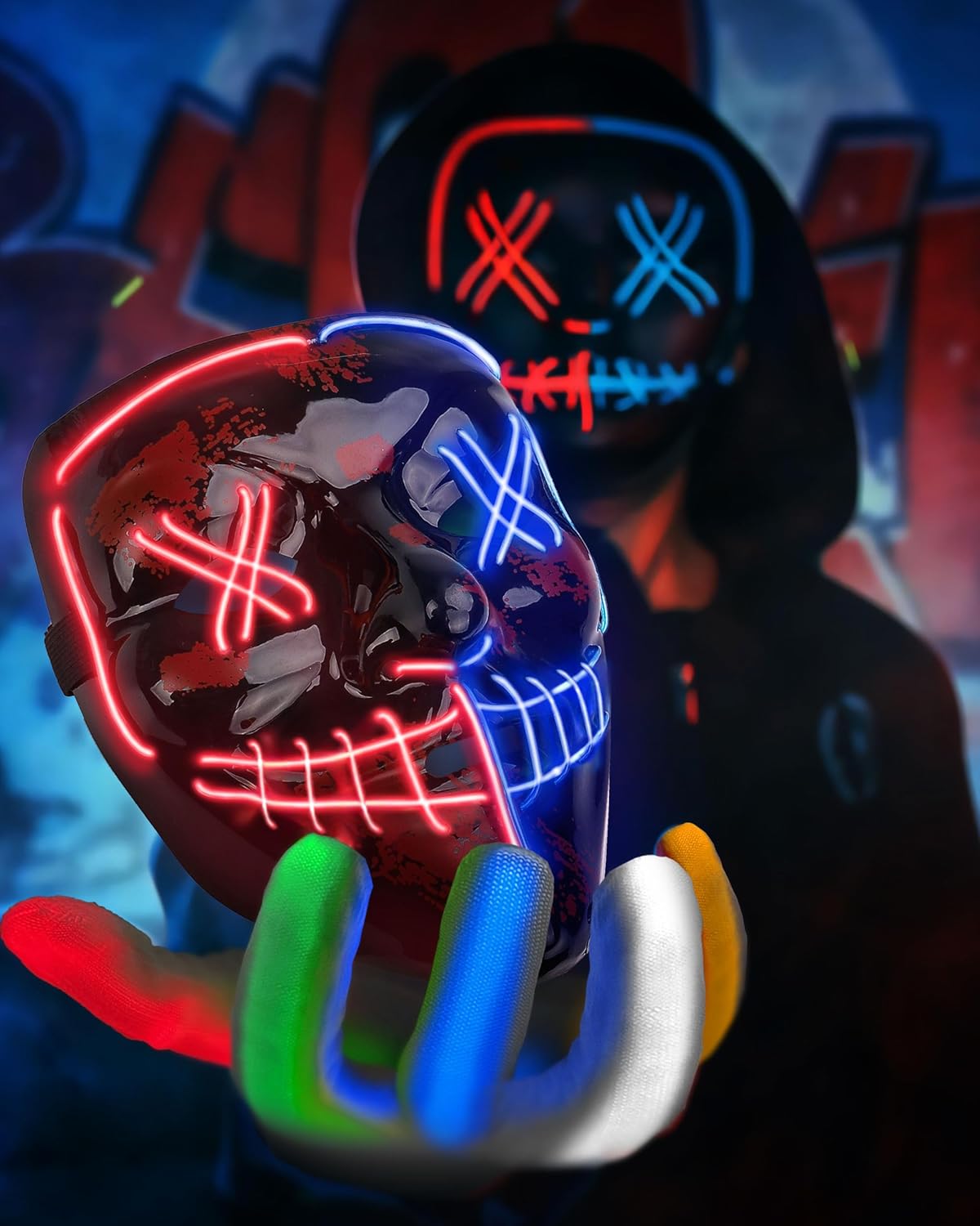 Halloween Skeleton LED Mask and Gloves Set