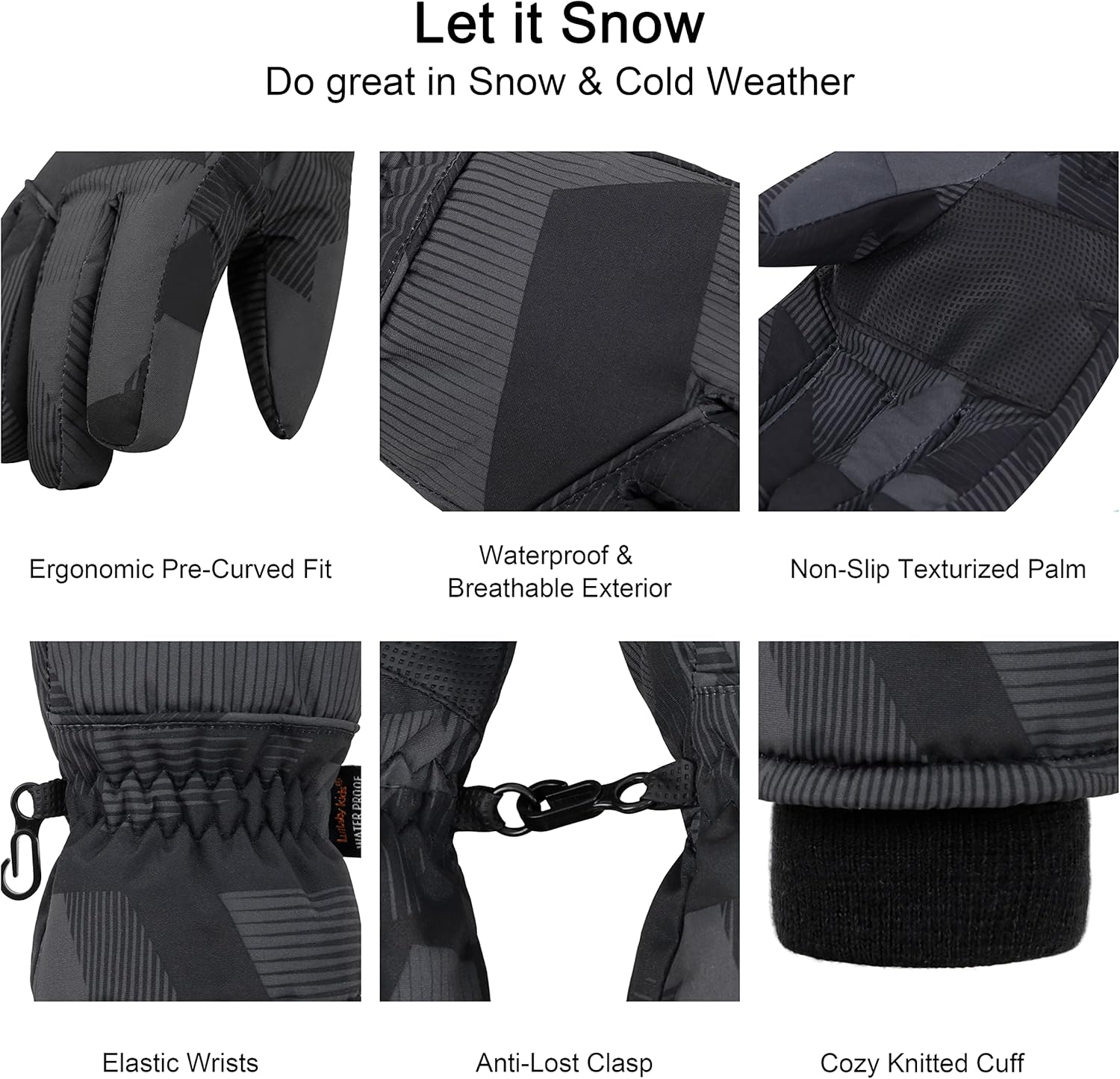 Lullaby Kids - Waterproof Winter Gloves for Kids Icey Cold Weather Fun