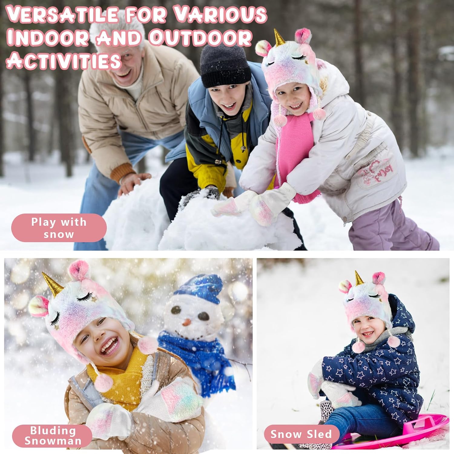 Cute Unicorn Winter Hats and Gloves for Girls
