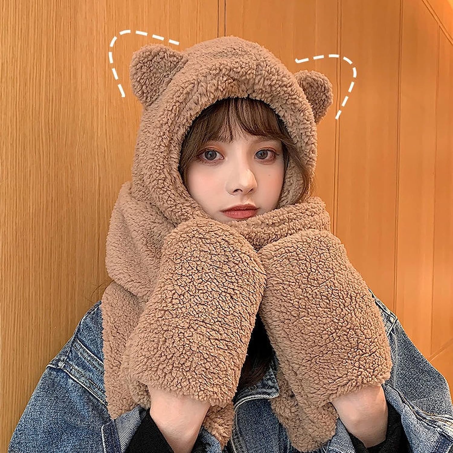 Wuluwala Cute Bear Kids Winter Gift Plush Scarf Hat Gloves Set