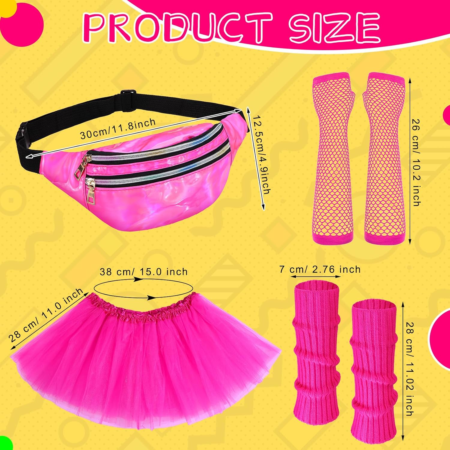 Toulite 8-Piece Halloween Kids 80s Costumes Set - Neon Leg Warmer Skirt Set