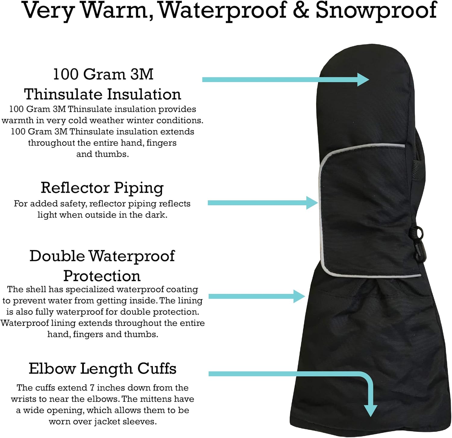 NIce Caps Kids Waterproof Snow Mittens - Elbow Length Insulated