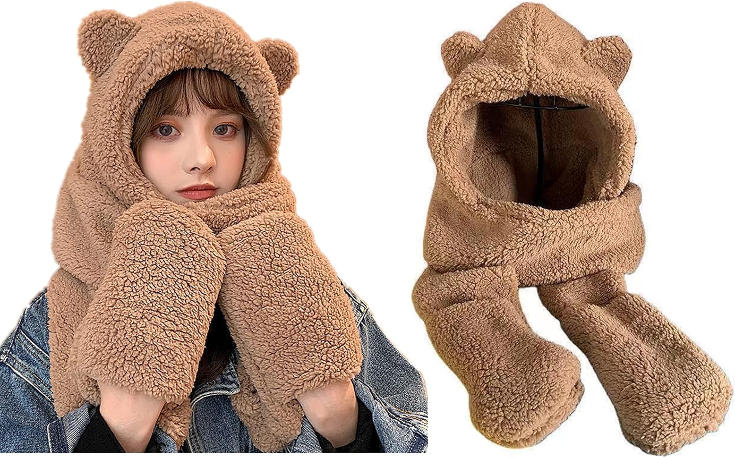 Wuluwala Cute Bear Kids Winter Gift Plush Scarf Hat Gloves Set