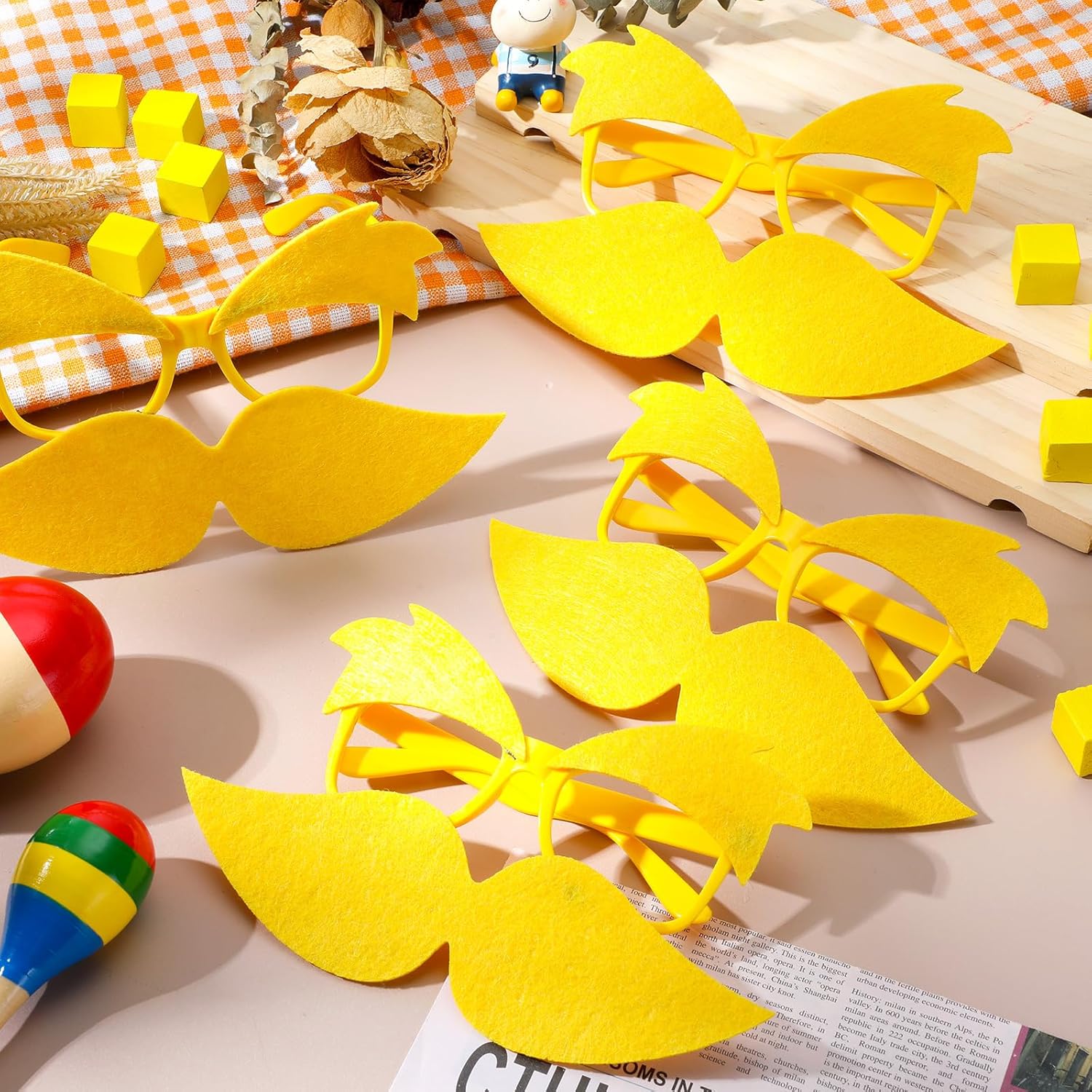 Foilswirl Yellow Mustache Glasses Halloween Trick or Treat Party Accessories
