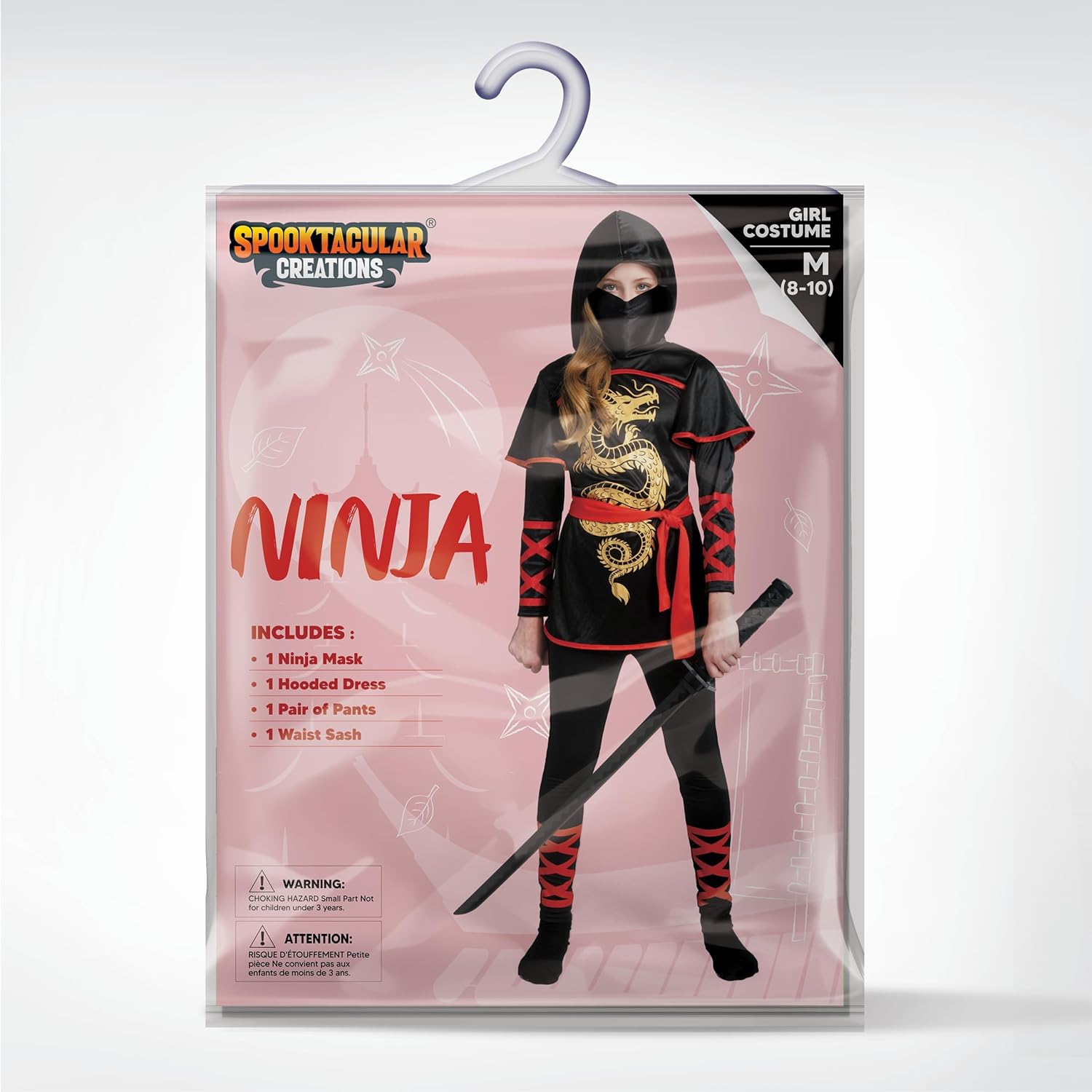 Spooktacular Creations Black and Red Ninja Costume Set for Girls