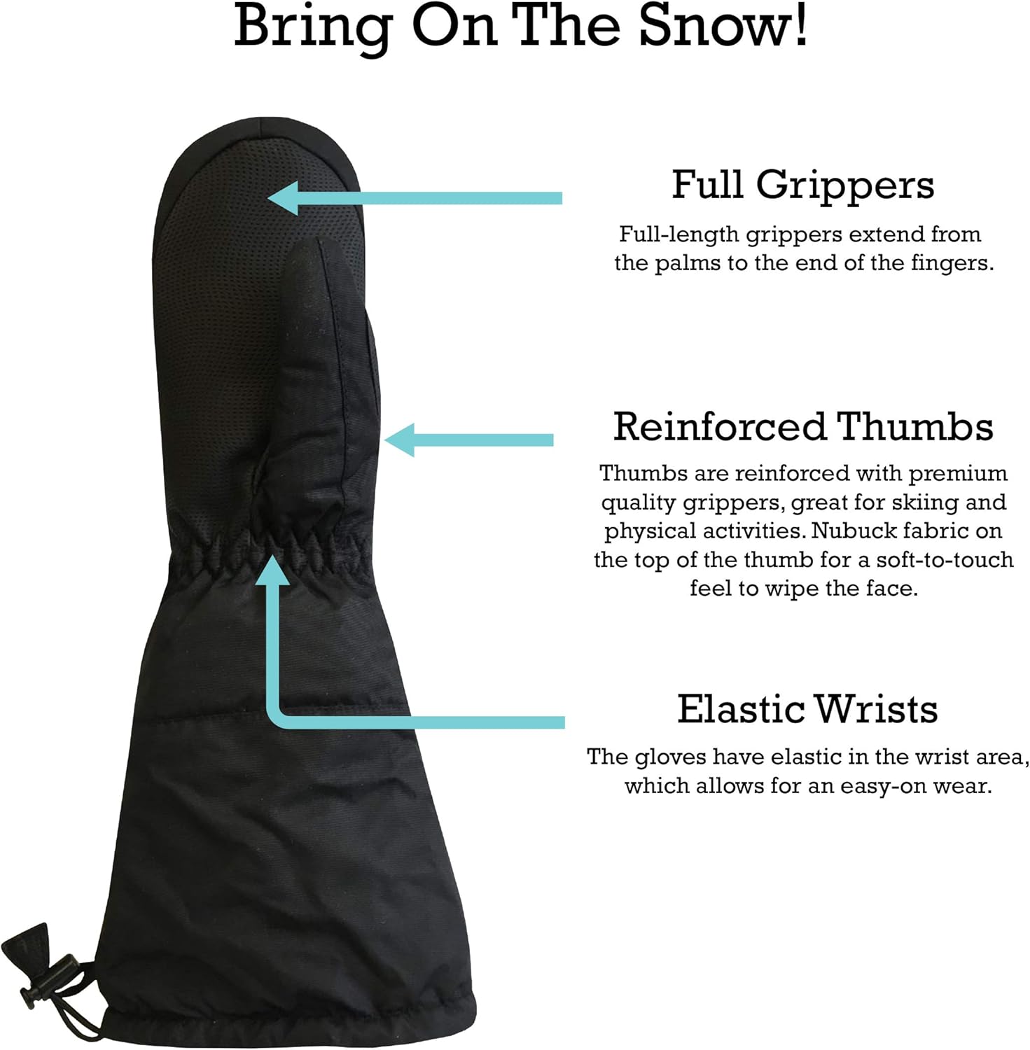 NIce Caps Kids Waterproof Snow Mittens - Elbow Length Insulated