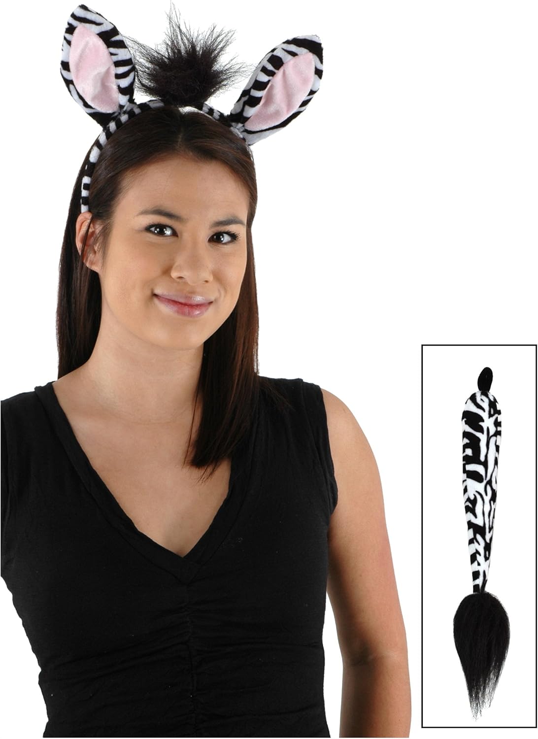 Zebra Costume Kit for Girls - Plush Ears Headband and Faux Fur Tail