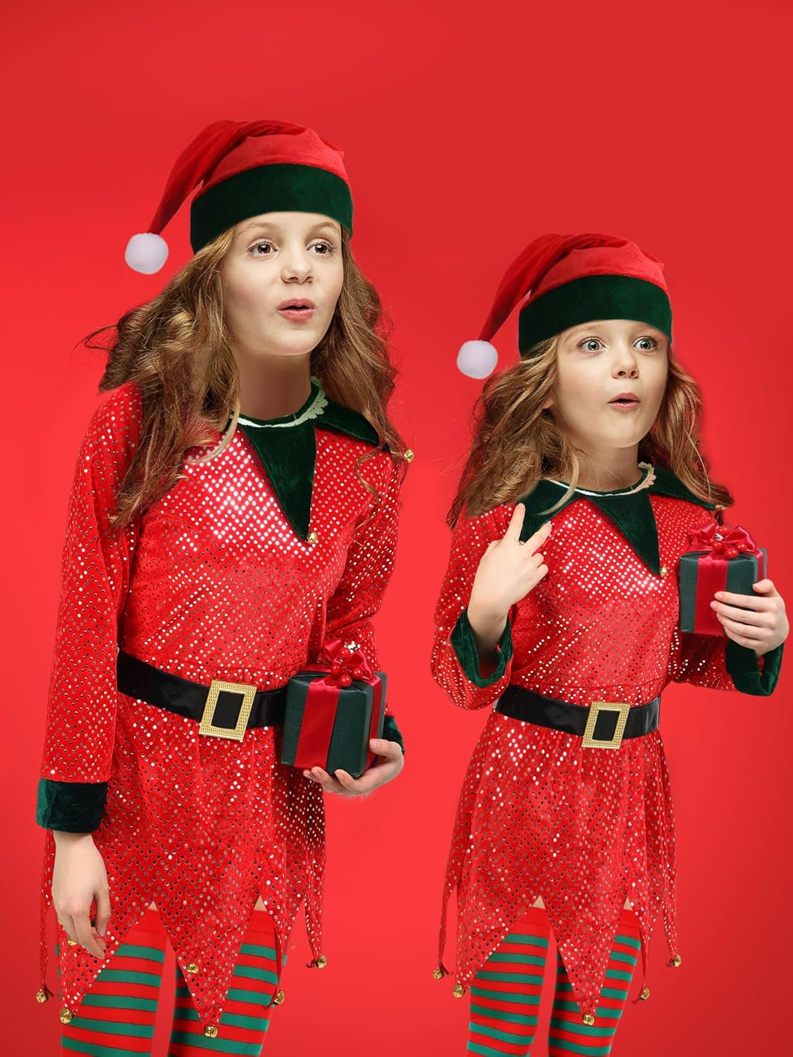 Geyoga 6 Pack Christmas Elf Costumes for Kids Girls